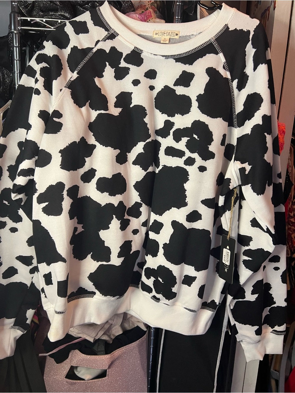 Love Tree Black and White Cow Print Crewneck
